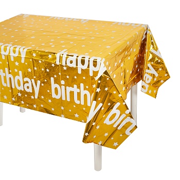 Скатерть одноразовая, Happy Birthday (звезды), Золото, Металлик, 137*183 см, 1 шт.