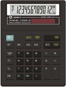 LAMARK482 Калькулятор 12 разрядов, большой настольный, 186х142х30 мм, 2-ое питание, коррекция 99 шаг