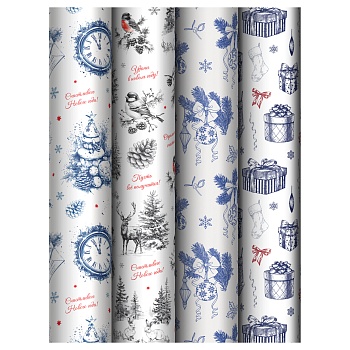 Упаковочная бумага глянц. 70*100см, MESHU "Christmas Eve", 80г/м2, ассорти 4 дизайна
