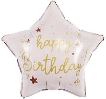 Шар (18''/46 см) Звезда, Happy Birthday (звездочки), Светло-розовый, Сатин, 1 шт. в уп.