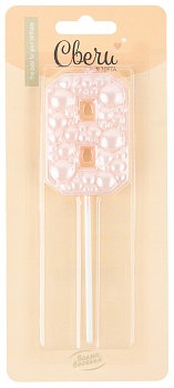 Свеча Цифра, 8 Воздушный жемчуг, на шпажке, Нежно-розовый, Перламутр, 6 см, 1 шт. с держат.