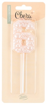 Свеча Цифра, 6 Воздушный жемчуг, на шпажке, Нежно-розовый, Перламутр, 6 см, 1 шт. с держат.