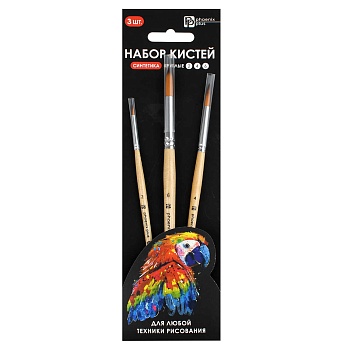 Набор художественных кистей арт. 71456 / 25 ПОПУГАЙ (нейлон, 3 шт., круглые № 2, 4, 6, материал ручк