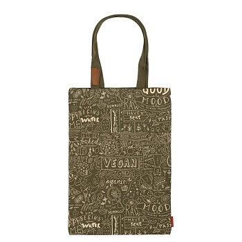 СУМКА-ШОППЕР С КАРМАНОМ, ЦВЕТ ХАКИ "VEGAN" 35x47 cm