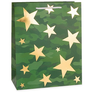 Пакет подарочный, 210гр, Золотые звезды, Камуфляж, Металлик, 32*26*12 см, 1 шт.