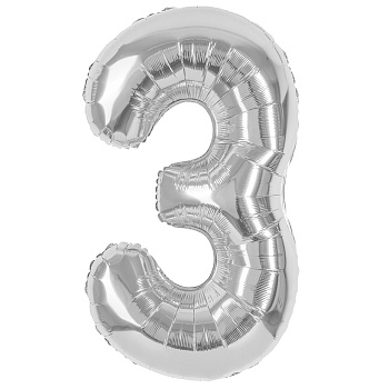 Шар (40''/102 см) Цифра, 3, Серебро, Металлик, 1 шт. в уп.