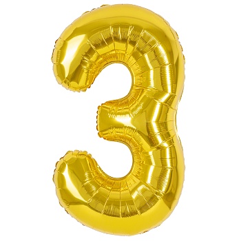 Шар (40''/102 см) Цифра, 3, Золото, Металлик, 1 шт. в уп.