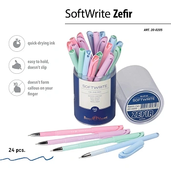 РУЧКА "SoftWrite Zefir" С ЧЕРНИЛАМИ НА МАСЛЯНОЙ ОСНОВЕ 0.5 ММ, СИНЯЯ (4 цвета корпуса)