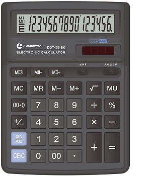 LAMARK436 Калькулятор 16 разрядов, большой настольный, 193х143х38,4 мм, 2-ое питание, черный DDT436-