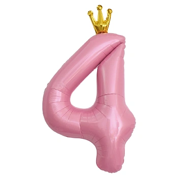 Шар (40''/102 см) Цифра, 4 Золотая корона, Розовый, 1 шт. в уп.