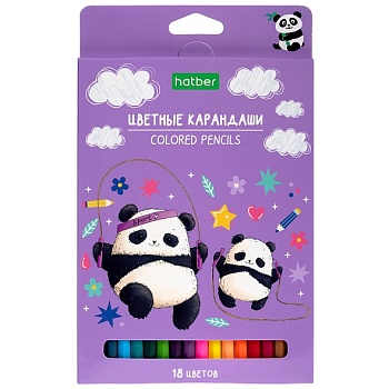 CS_087798 Карандаши цветные "ECO" 18 цв.-Плюшевые панды- заточен. в карт. короб. с европодвесом