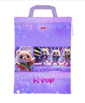 NSm_354118 Сумка - папка  с ручкой А4ф 257х344мм для тетрадей  -K-pop мишки- в индив.упак.