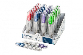 Циркуль металлический "Школа" , L-125 мм, футляр, синий, красный, зеленый, фиолетовый ЦЧП-40