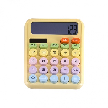 Калькулятор Alingar 12 разрядов, 158*125*18 мм, двойное питание, желтый, ААА батарея не комплекте