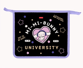 AMc_02024 Папка для тетрадей Пластиковая А5ф 2 отделения 205х240х65мм на молнии -Mi-Mi Bunny-  в инд
