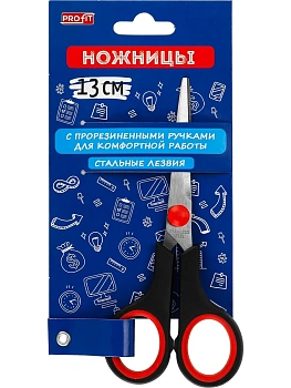 TM"Profit"Ножницы канцелярские 13 см(НЖ-6969) сталь.лезв.,двухцв.прорезин.кольца, в карт.бл,кратн 12