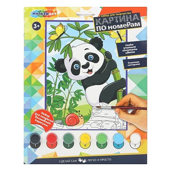 404407 Раскраска по номерам 17х23 см панда и бамбук МУЛЬТИ АРТ в кор.50шт
