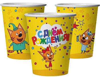 Стаканы (250 мл) Три Кота, С Днем Рождения!, Желтый, 6 шт.