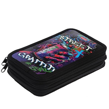 NPn_47112 Пенал 190х110мм 2 отделения на молнии глянц.ламин.тиснение -Street graffiti- с табл.умноже