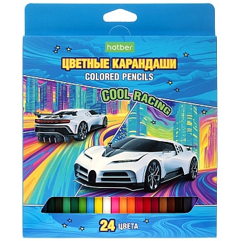 CS_090020 Карандаши цветные "ECO" 24 цв. COOL RACING заточен. в карт. короб. с европодвесом
