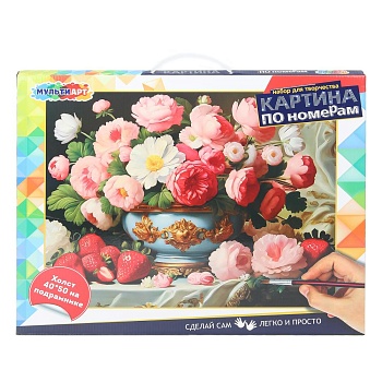 393626 Холст по номерам 40*50 см букет и клубника МУЛЬТИ АРТ в кор.24шт