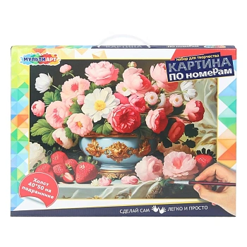393626 Холст по номерам 40*50 см букет и клубника МУЛЬТИ АРТ в кор.24шт