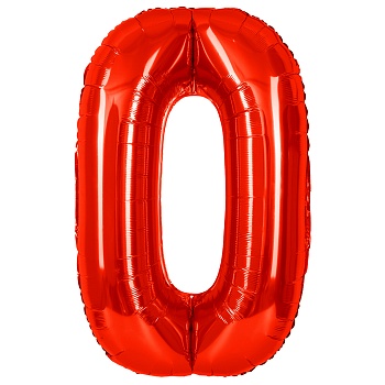 Шар (40''/102 см) Цифра, 0, Красный, Металлик, 1 шт. в уп.