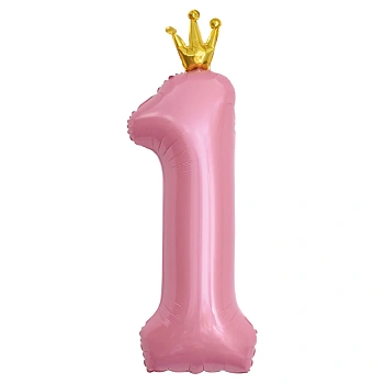 Шар (40''/102 см) Цифра, 1 Золотая корона, Розовый, 1 шт. в уп.
