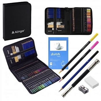 Набор художественный Alingar, 96 предм в пенале(цвет,ч/г,уголь.карандаши,ластик,наждач.блок,точилка,