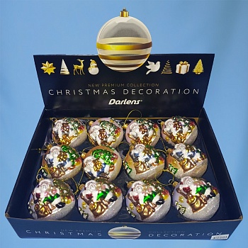 ЕЛОЧНЫЙ ШАР, DARLENS «ДЕД МОРОЗ», 8 СМ, СТЕКЛО, ФАКТУРНЫЙ, АССОРТИ