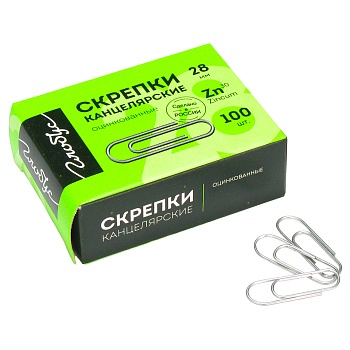 Скрепки L28 мм 70 шт., карт. упаковка, зебра С28-70ПЗ