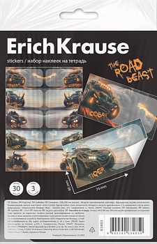 Наклейки на тетрадь ErichKrause Road Beast, 3 листа, в пакете с европодвесом