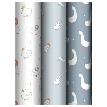 Упаковочная бумага глянц. 70*100см, MESHU "Goose set", 80г/м2, ассорти 3 дизайна