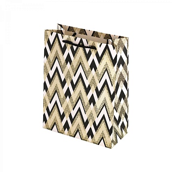 Пакет подарочный бумажный Alingar, (М) 18х24х8,5 см, вертикальный, "Черно-белый паттерн", ламинация,