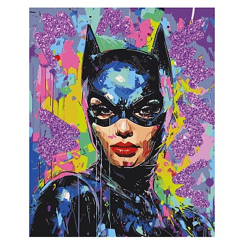 Картина по номерам на холсте с глиттером ТРИ СОВЫ "Женщина-кошка", 40*50, с акриловыми красками и ки