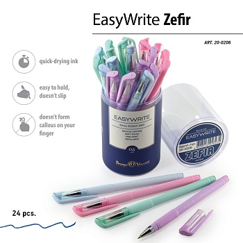 РУЧКА  "EasyWrite Zefir" ШАРИКОВАЯ 0.5 ММ, СИНЯЯ (4 цвета корпуса)