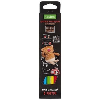 CS_091070 Карандаши цветные "ECO" 6 цв.-Кофейные коты- заточен. в карт. короб. с европодвесом