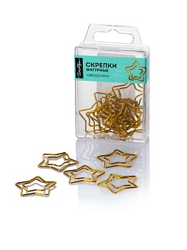 Скрепки фигурные звездочка L30 мм, 12 шт., пластиковая коробка, европодвес, золотые С30-12ЗДЗ