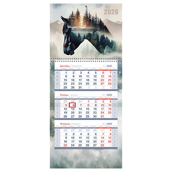 Календарь квартальный 1 бл. на 1 гр., 195*445 мм BG Mini premium "Сердце леса", с бегунком, 2026г.