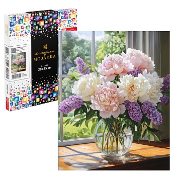 Алмазная  мозаика (набор для творчества) арт. 70837 / 40 СИРЕНЬ И ПИОНЫ, размер: 20x25 см, (28 цвето
