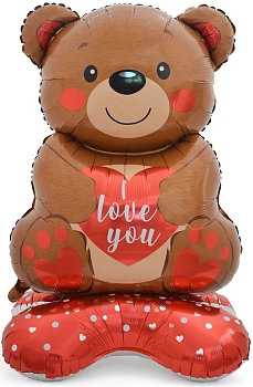 Шар 3D (58''/147 см) Фигура на подставке, Мишка с сердцем, 1 шт. в уп.
