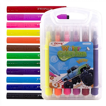 Фломастеры, 12 цв, Yalong, корпус трёхгранный утолщённый, "Softness" вентилируемый колпачок, пластик