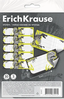 Наклейки на тетрадь ErichKrause Dinosaur Park, 3 листа, в пакете с европодвесом