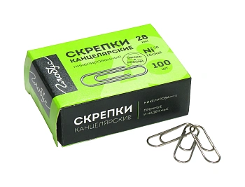 Скрепки L28 мм 100 шт., карт. упаковка, никелированные С28-100Н