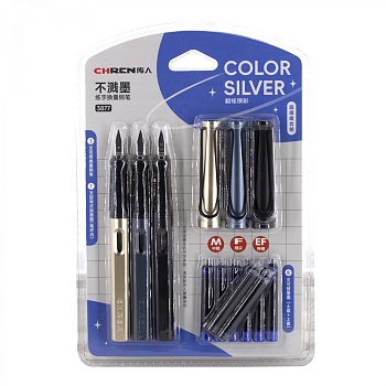 Набор перьевых ручек с картриджем Alingar, толщина пера M, F, EF, 3 ручки, 8 картриджей (6 син + 2 ч