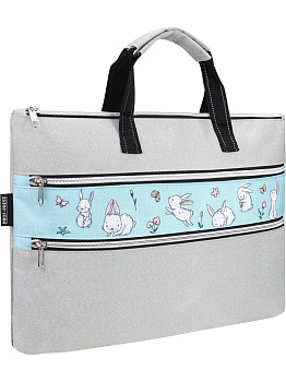 Сумка на молнии, А4, SWEET RABBITS, серый меланж (П-0826) 40х28х4,5см.
