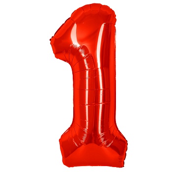 Шар (40''/102 см) Цифра, 1, Красный, Металлик, 1 шт. в уп.