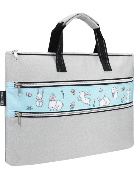 Сумка на молнии, А4, SWEET RABBITS, серый меланж (П-0826) 40х28х4,5см.