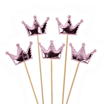 Пики Топперы, Короны, Розовый, Металлик, 12 см, 5 шт.