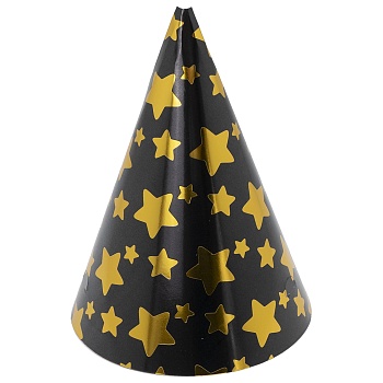 Колпаки, Звезды Микс, Черный/Золото, Металлик, 16 см, 6 шт. в упак.